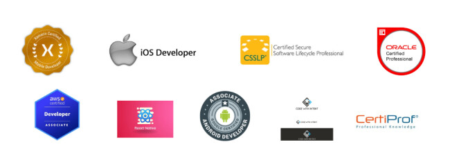 Enterprise Mobile App Development certifications: The Associate Android Developer Certification by Google, Apple Certified iOS Developer, CWI Mobile Application Developer Certificate, Flutter Certified Application Developer Certification by CertiProf, Oracle Certified Professional (OCP): Java ME Mobile Application Developer, Mobile Development Institute Certified Developer (MDICD), Xamarin Certified Mobile Developer, AWS Certified Developer – Associate, React Native Certification, Certified Secure Software Lifecycle Professional (CSSLP)