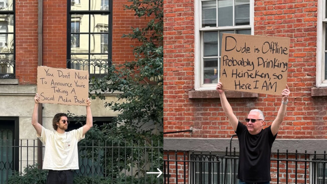 dudewithsign's Witty Post to Promote the Campaign dudewithsign got a stand-in to take a break from social media.