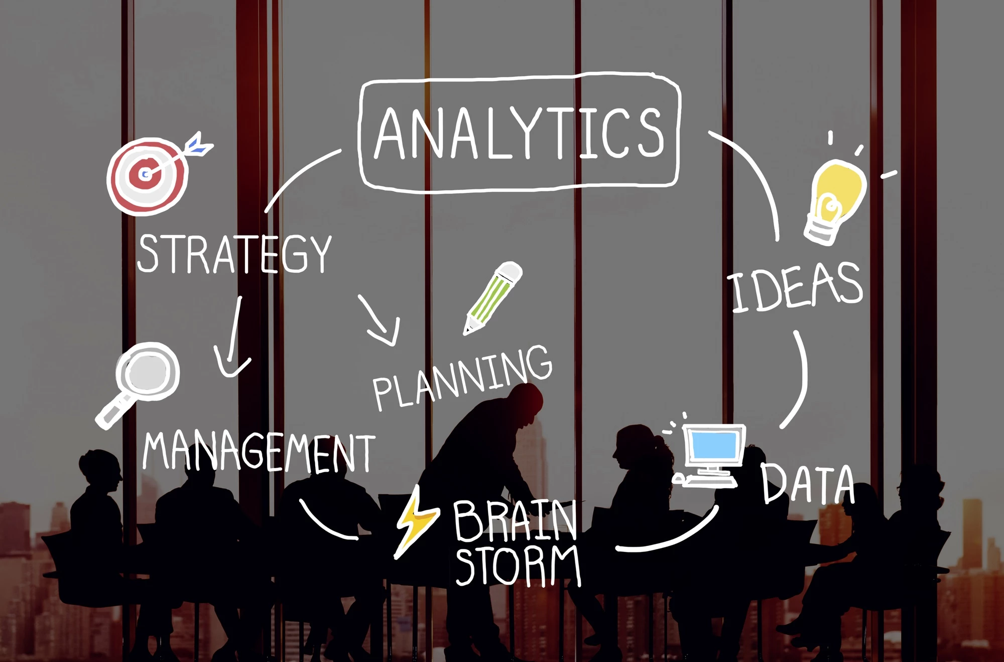 Team planning brand strategy with data, ideas, and analytics.
