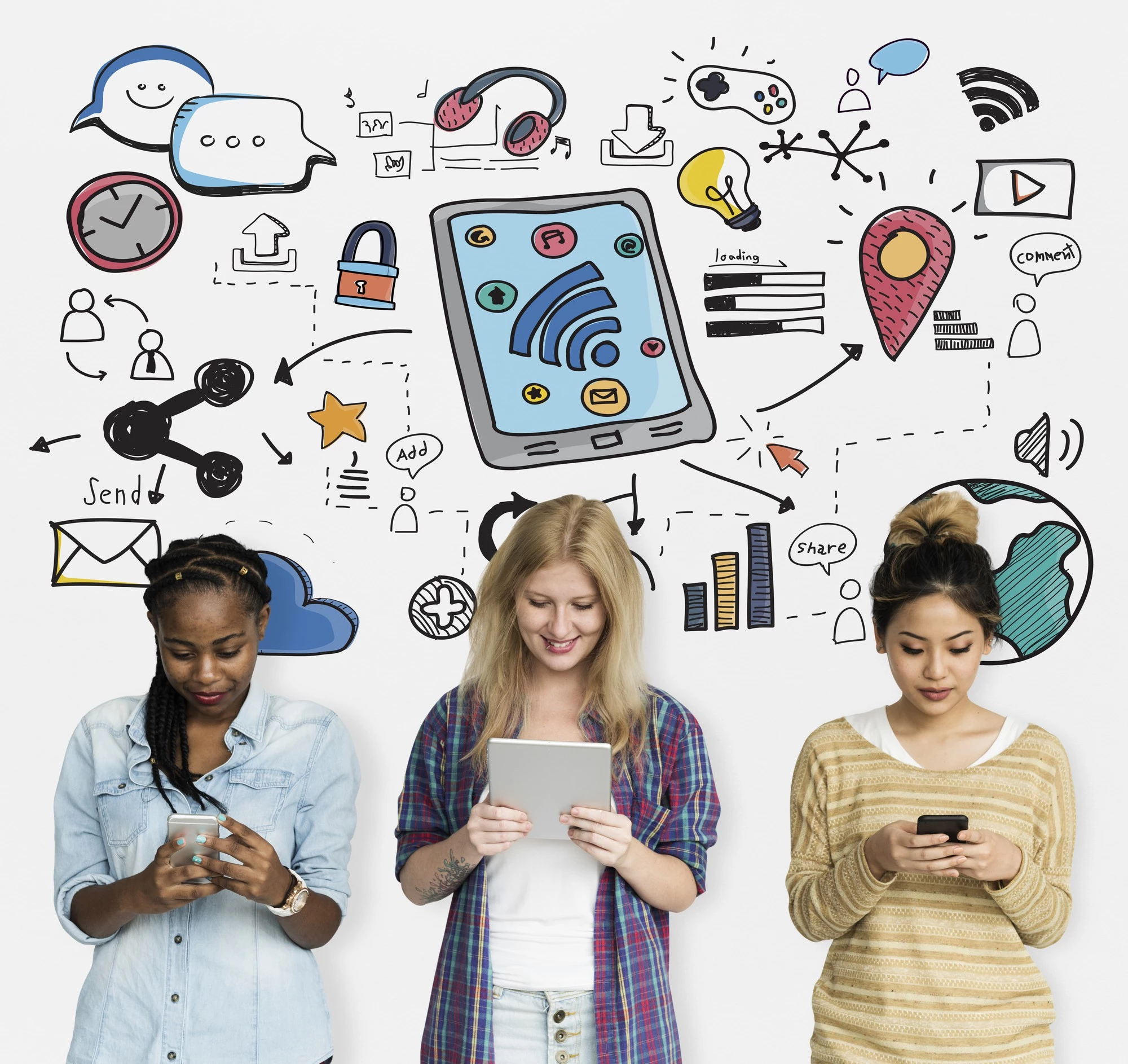 People interacting with branded content across digital platforms and channels.