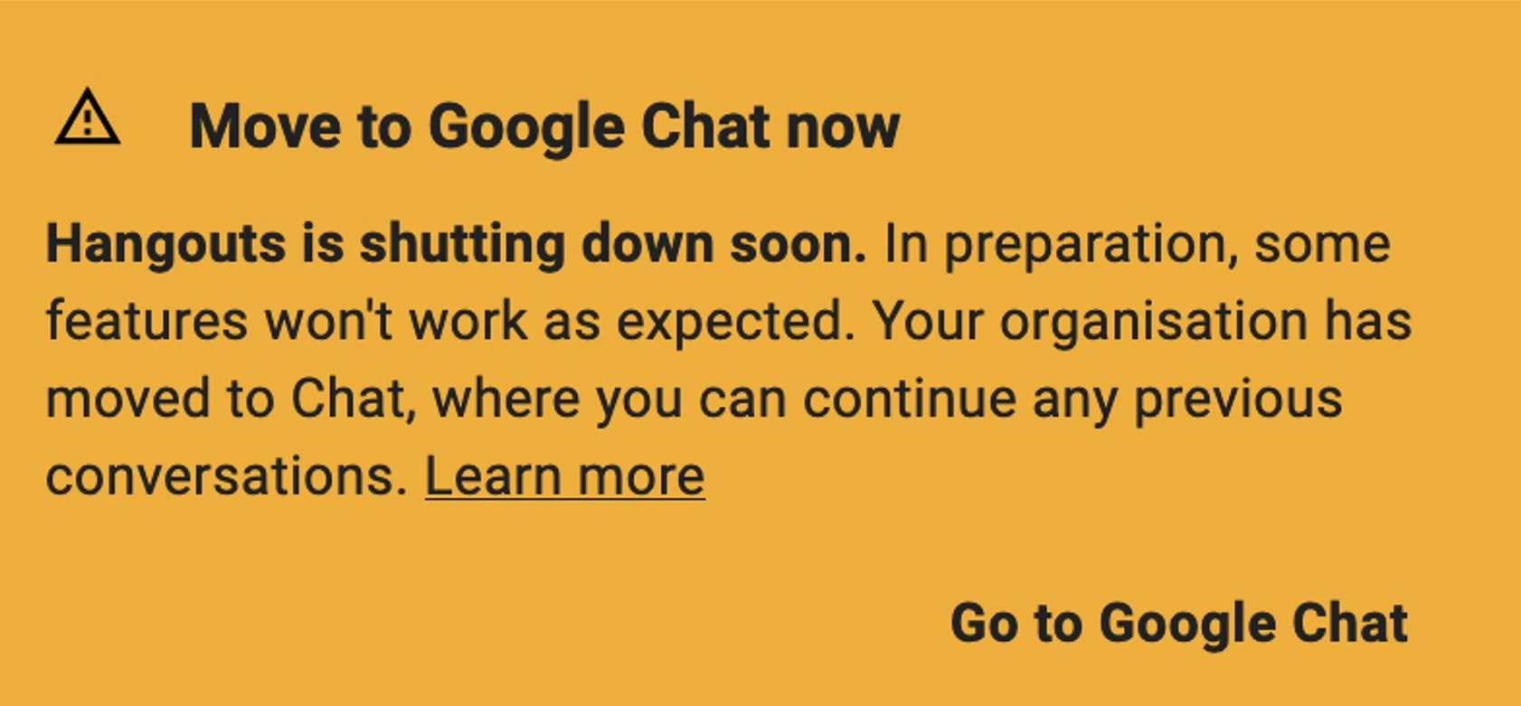Notice from Google to Hangouts