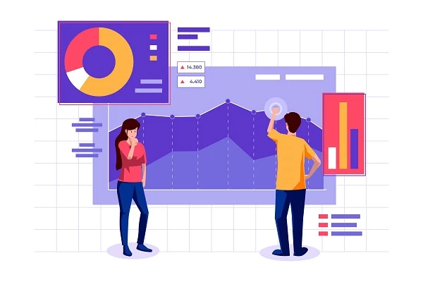 Man and woman analyzing business data