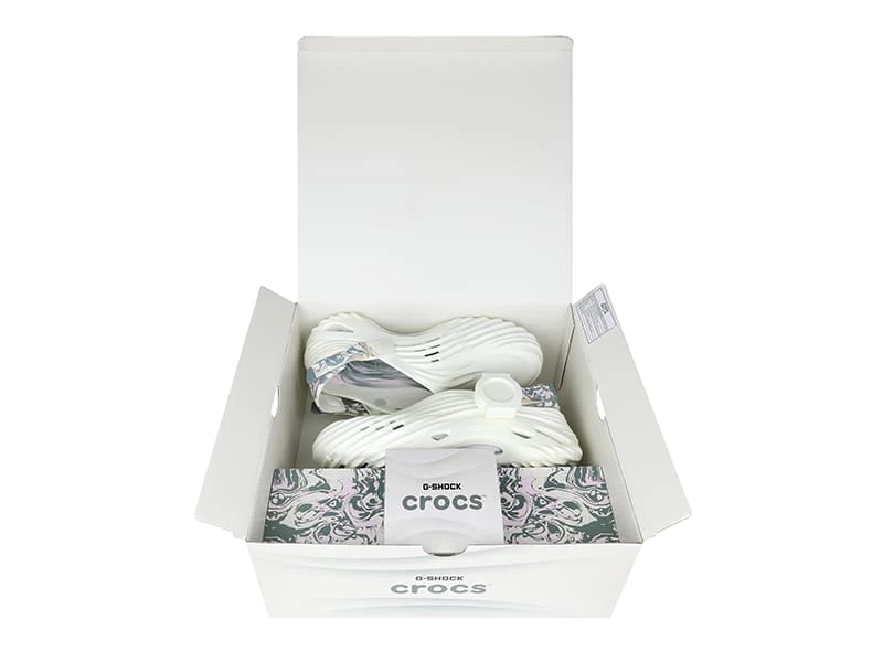 The G-Shock x Crocs Echo Wave packaging box priced at $200