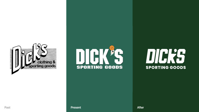 The before and after designs of Dick's Sporting Goods logo