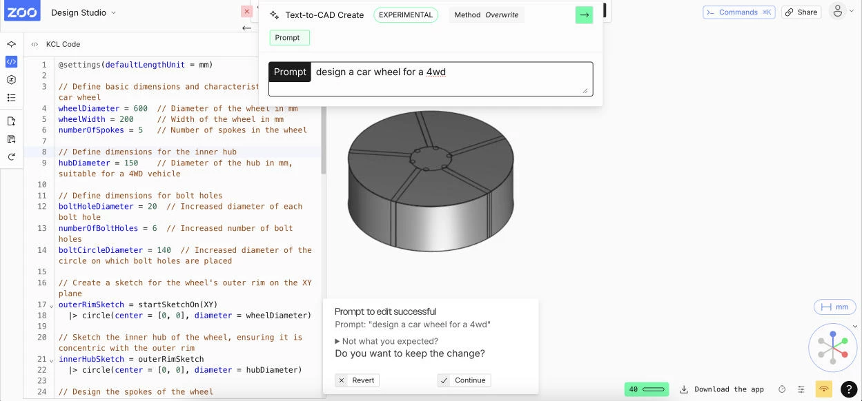 Zoo text-to-CAD dashboard Zoo text-to-CAD dashboard