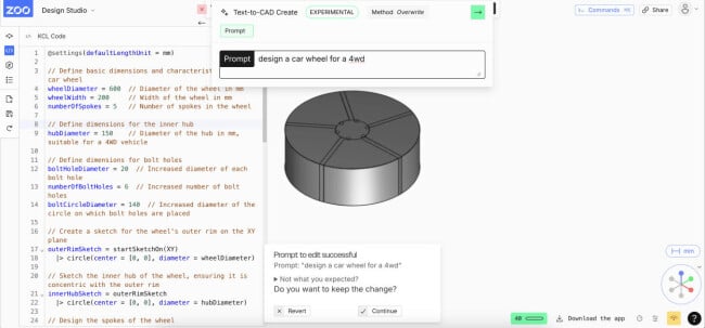 Zoo text-to-CAD dashboard Zoo text-to-CAD dashboard