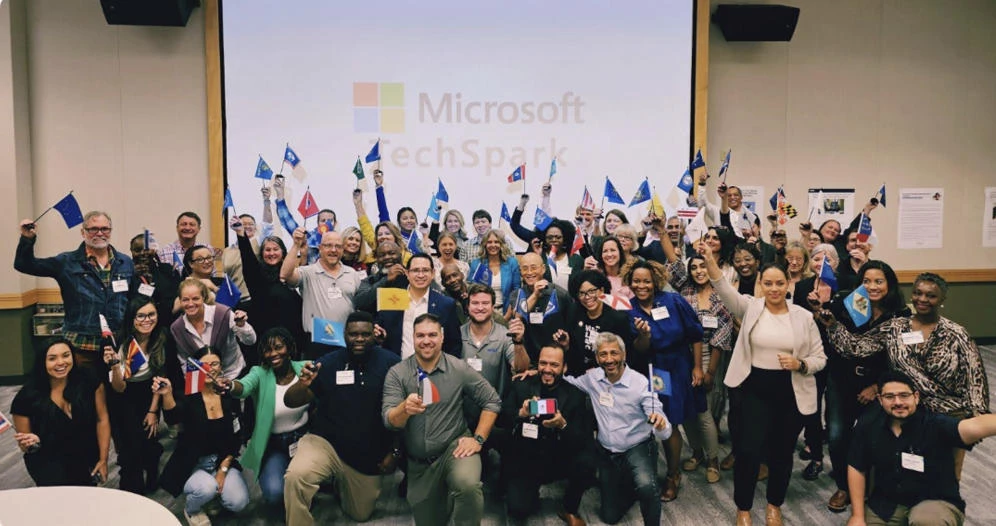 Microsoft’s TechSpark Initiative Team photo at a Microsoft TechSpark Initiative event