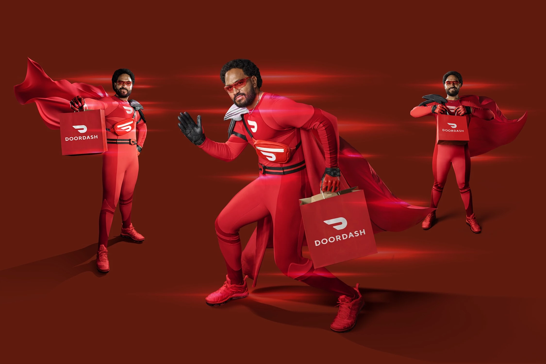 'Dash' the DoorDash Superhero in his red costume