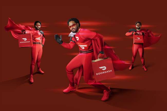 'Dash' the DoorDash Superhero 'Dash' the DoorDash Superhero in his red costume