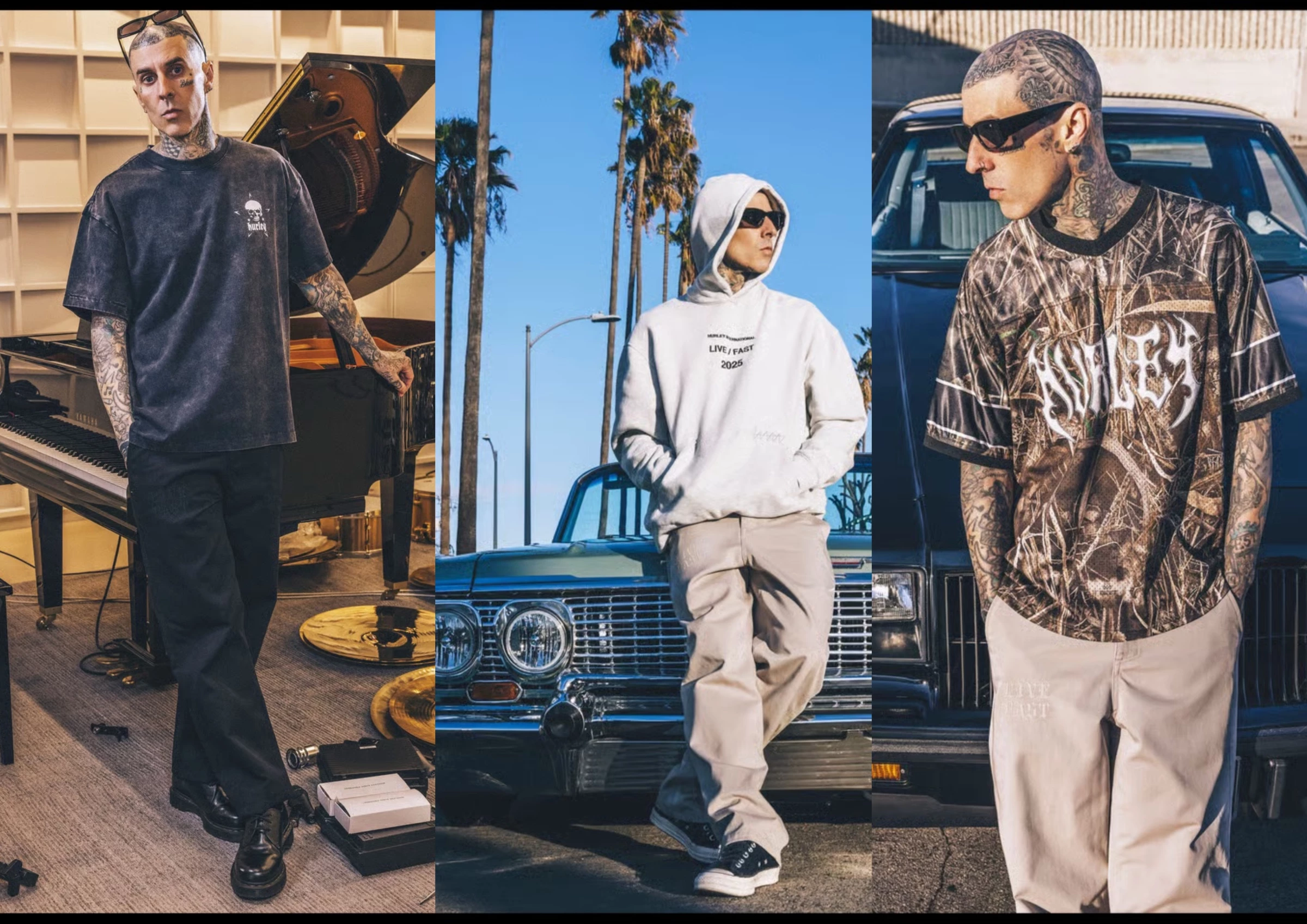 Travis Barker models his Hurley collection.