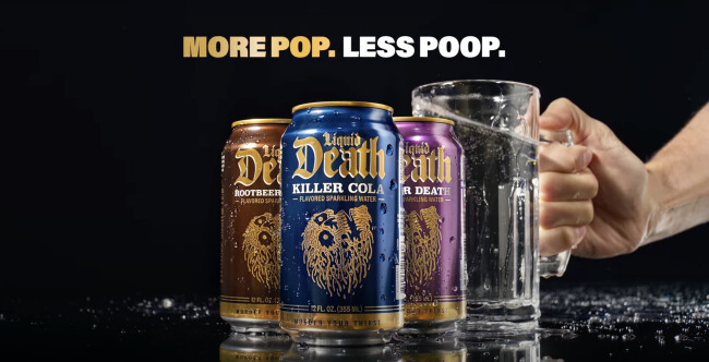 Liquid Death's witty new tagline for the campaign: "More Pop. Less Poop."
