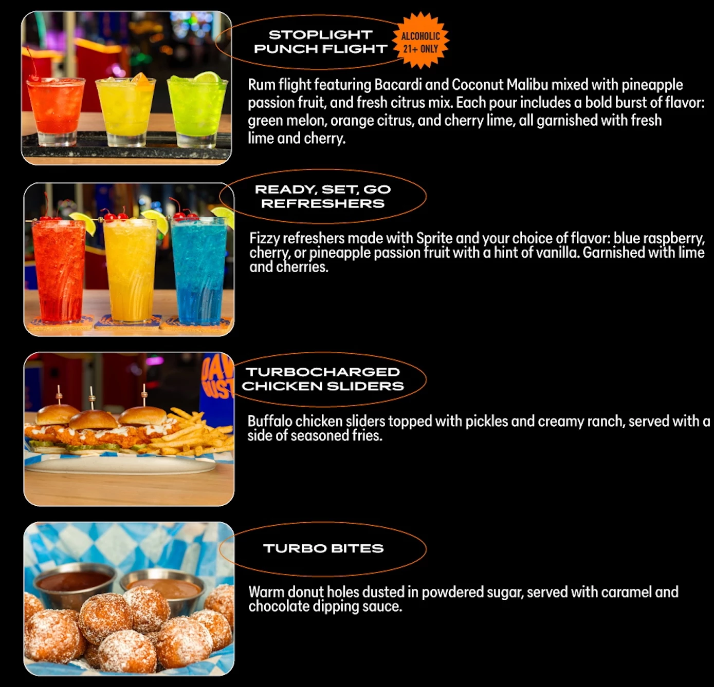 Dave & Buster's Hot Wheels-Themed Menu