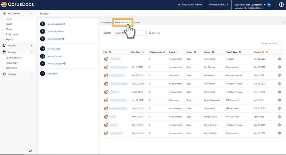 QorusDocs Dashboard