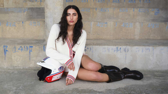 A cardigan that's part of the 2025 The Hot Wheels x Maje Collection