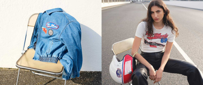 Maje's Stylish Denim Jacket and Casual Tee with Hot Wheels' Design Features