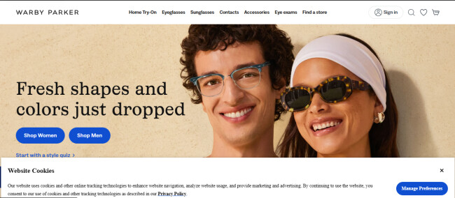 Warby Parker homepage