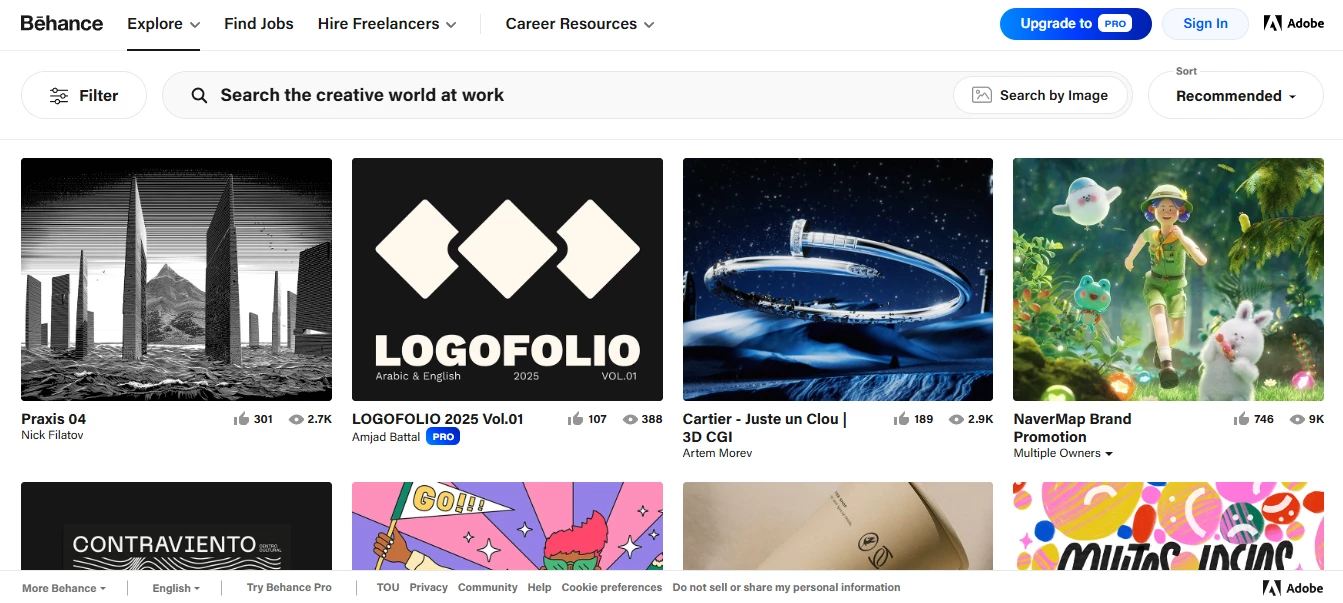 Behance explore page