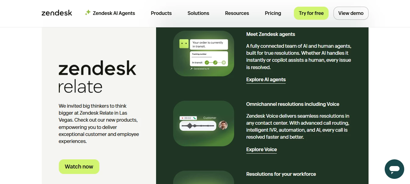 Zendesk homepage