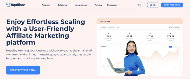 Tapfiliate affiliate marketing homepage Tapfiliate affiliate marketing homepage screenshot