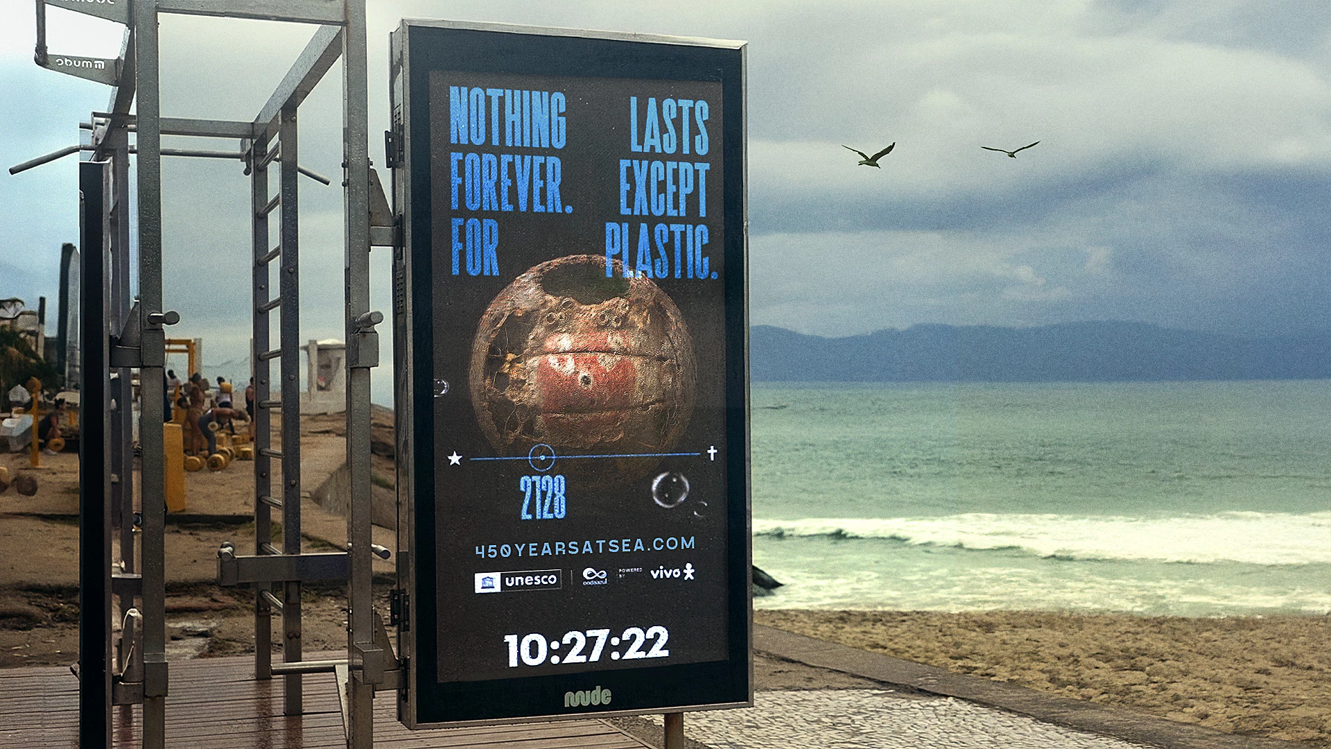 'The Odyssey of Wilson' billboard located near a beach