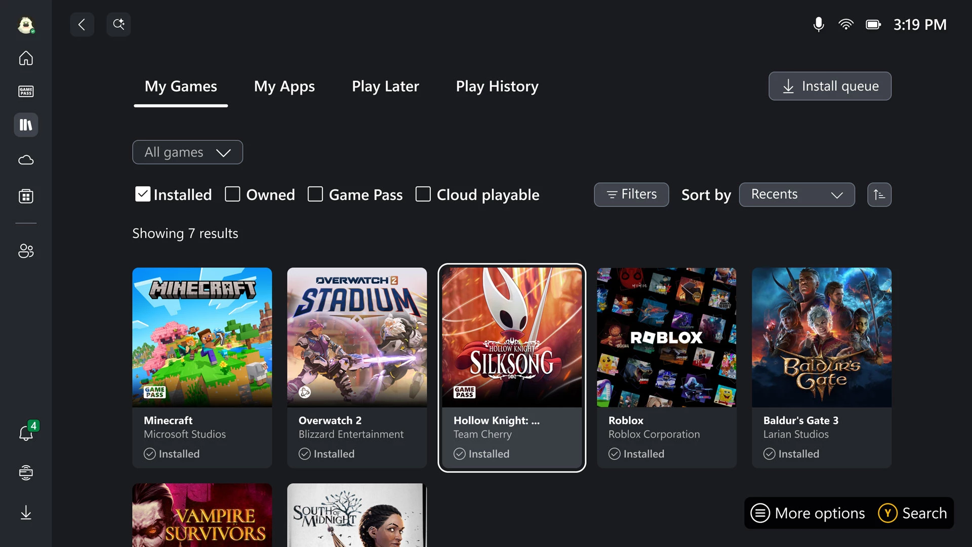 Xbox Ally and Xbox Ally X Gaming Library