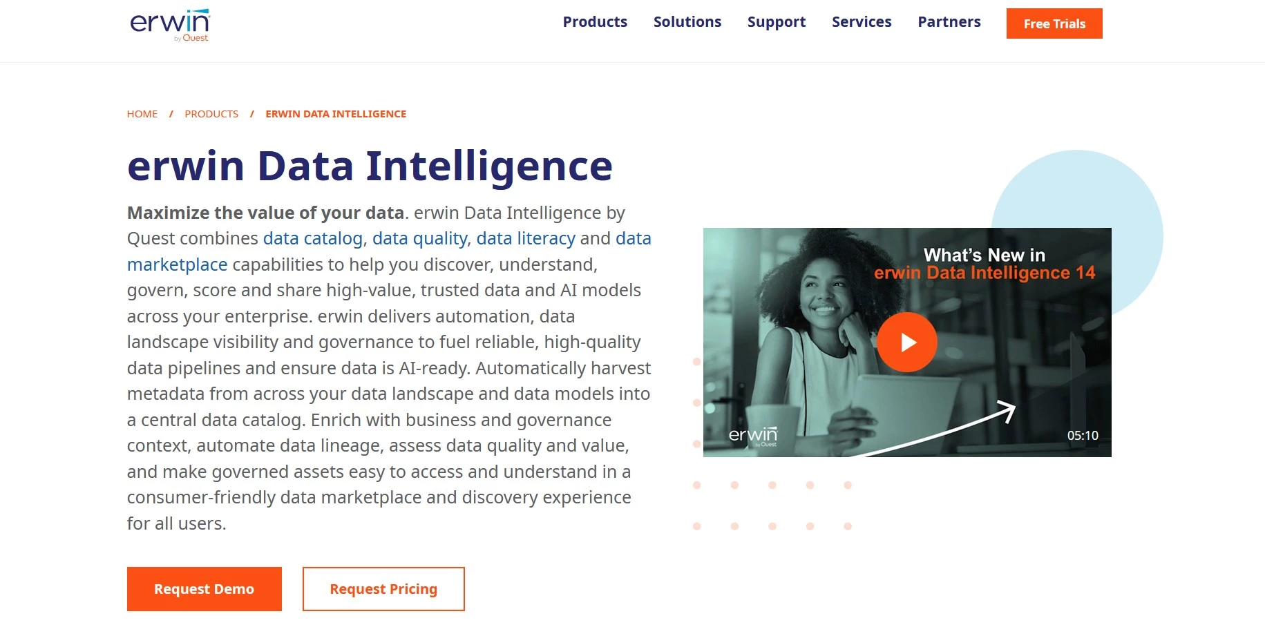 Screenshot of Erwin Data Intelligence showing data lineage tracking and visualization.