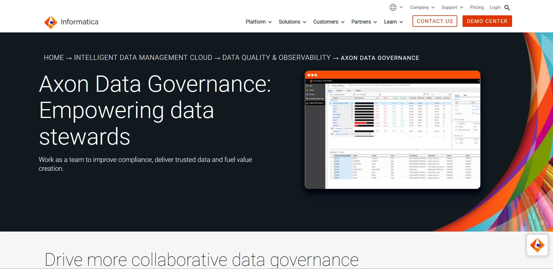 Screenshot of Informatica Axon homepage.