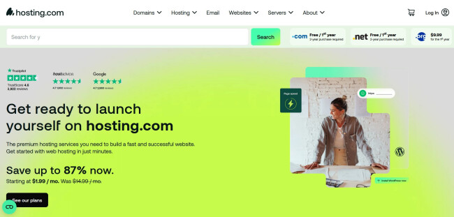 Screenshot of A2 Hosting homepage