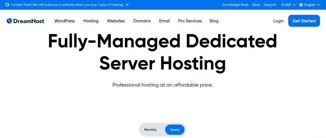Screenshot of DreamHost homepage
