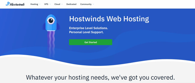 Screenshot of Hostwinds homepage