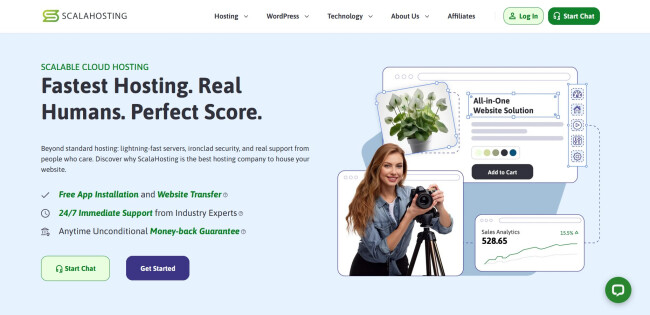 Screenshot of Scala Hosting homepage