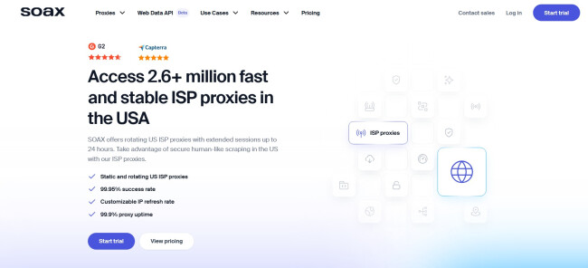 Screenshot of SOAX homepage.