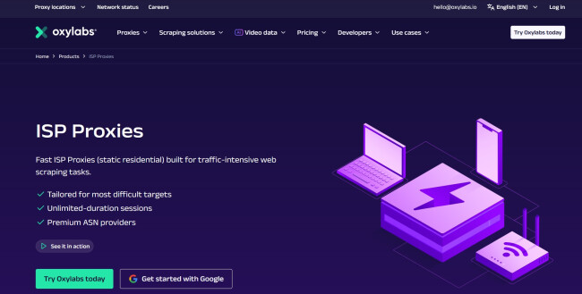 Screenshot of Oxylabs homepage.