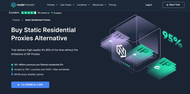 Screenshot of NodeMaven homepage.