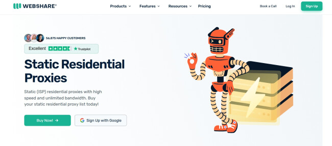 Screenshot of Webshare homepage.