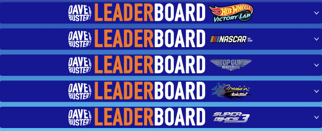 The Dave & Buster's Leaderboard on Its Website A screenshot of the Dave & Buster's leaderboard on its website