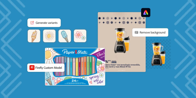 A sample of how Adobe Firefly Is used in content marketing materials for Paper Mate and Oster