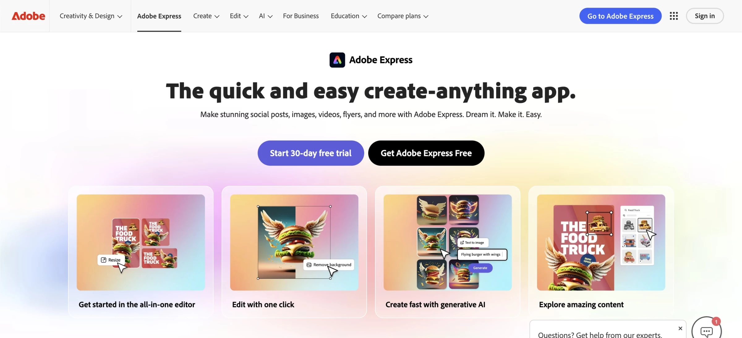 Adobe webpage