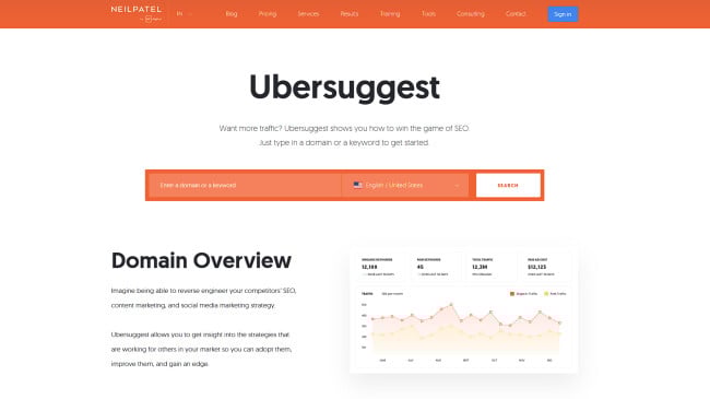 Ubersuggest Neil Patel's Ubersuggest Landing Page