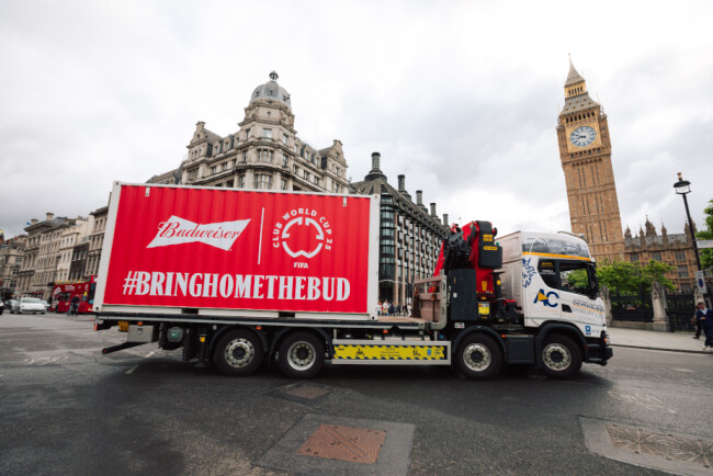 Crates of Budweiser as part of its "Bring Home the Bud" campaign | Source: Budweiser Crates of Budweiser as part of its "Bring Home the Bud" campaign | Source: Budweiser