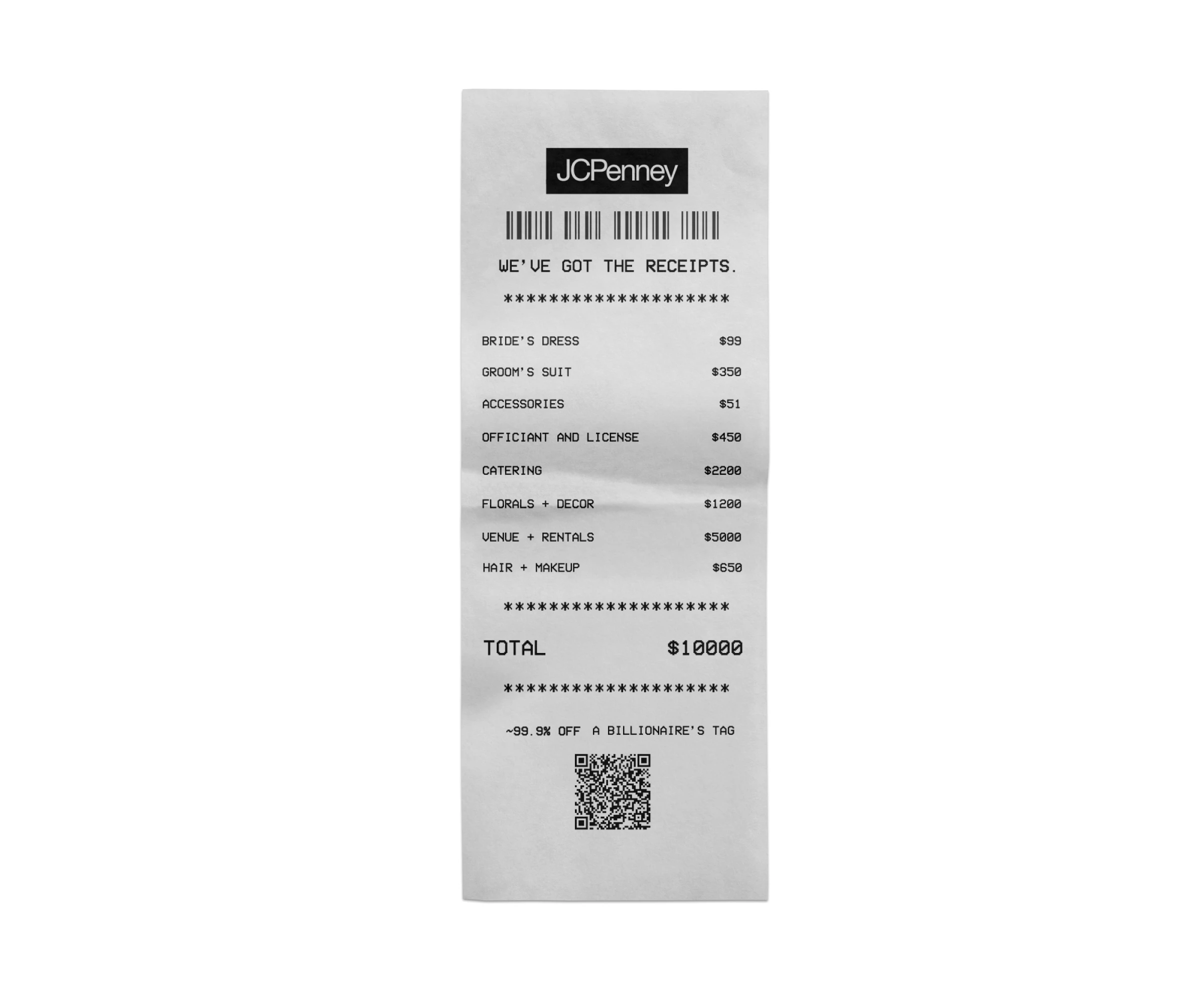 JCPenney Receipts of the $10,000 Wedding