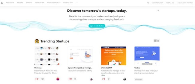 Betalist home page screenshot