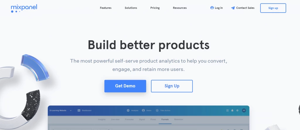 Mixpanel home page screenshot Mixpanel home page screenshot