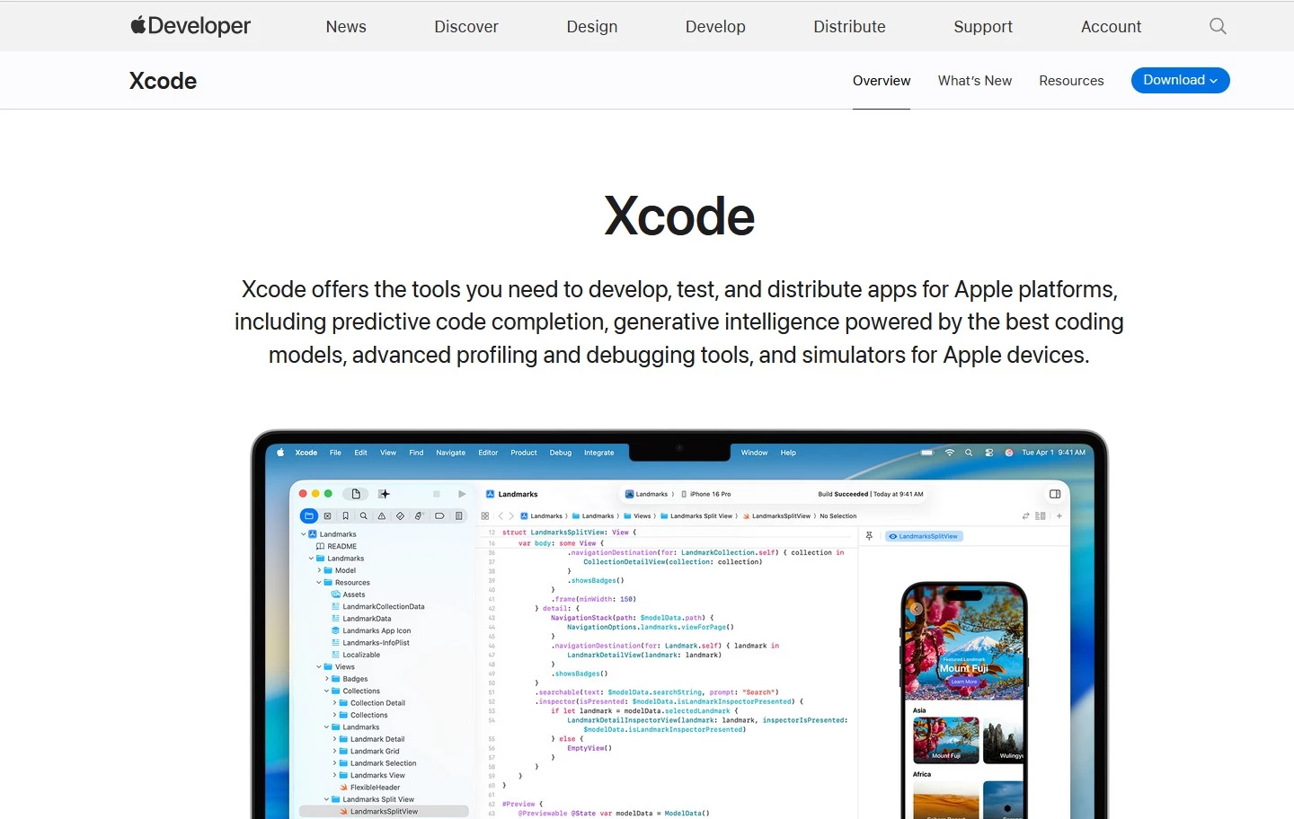 Xcode homepage.