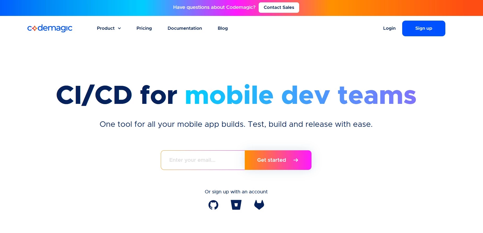 Codemagic homepage.