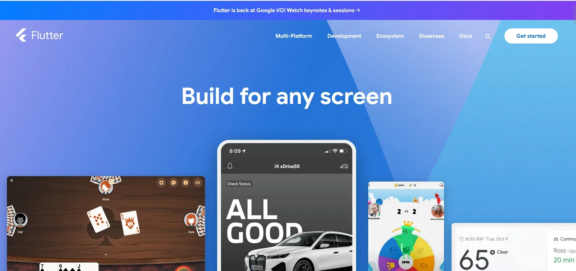 Flutter homepage.