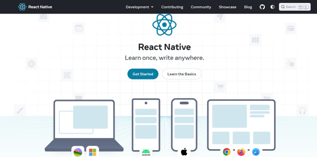 React Native homepage.