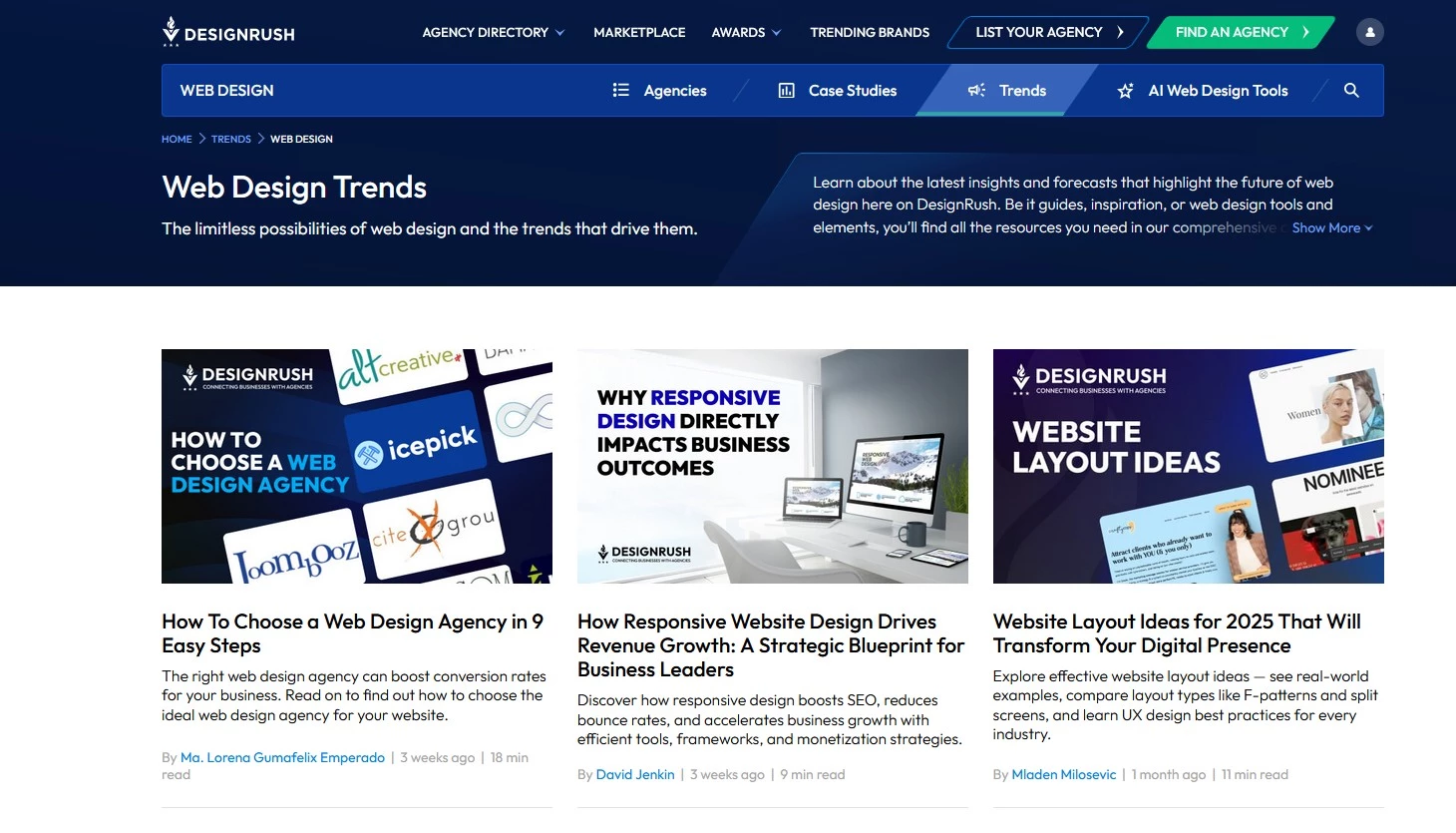 Web Design Content on DesignRush DesignRush Web Designs Trends page.