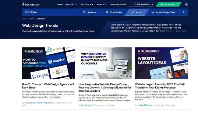 DesignRush Web Designs Trends page.
