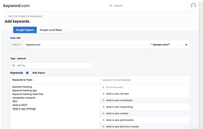Keyword tracking on Keyword. 